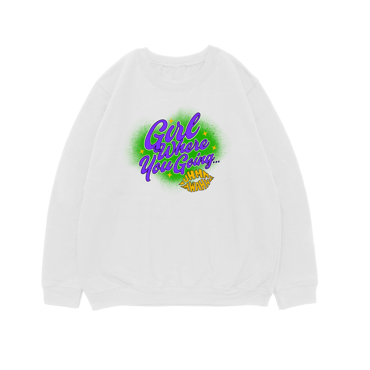 GWYG Mardi Gras Crewneck 100% ringspun - WHITE