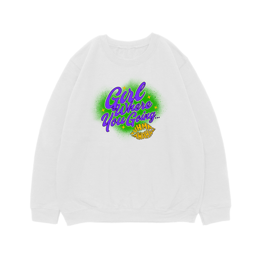 GWYG Mardi Gras Crewneck 100% ringspun - WHITE