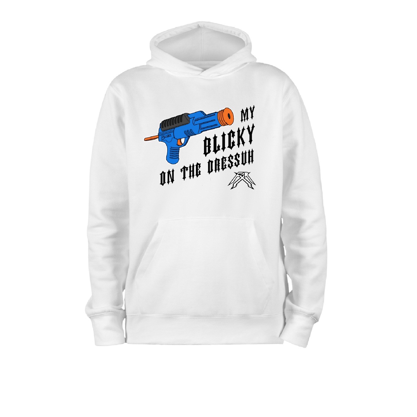 Blicky On The Dressuh Hoodie 100% ringspun - WHITE