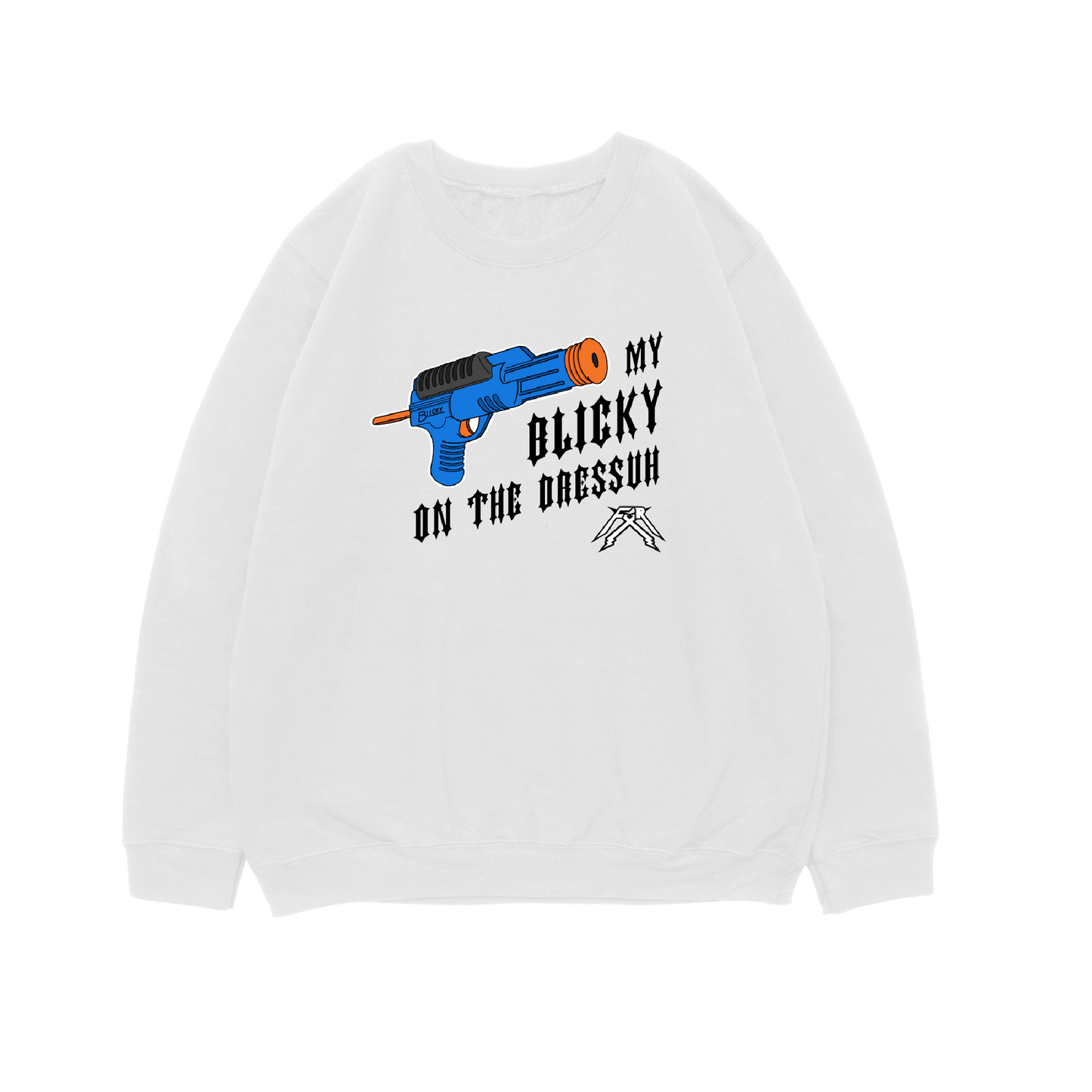 Blicky On The Dressuh Crewneck 100% ringspun - WHITE