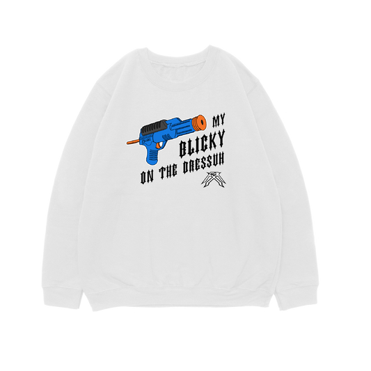 Blicky On The Dressuh Crewneck 100% ringspun - WHITE