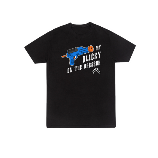 Blicky On The Dressuh Tee 100% ringspun - BLACK